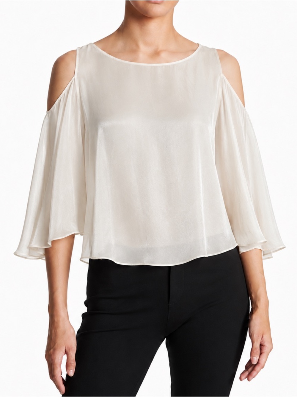 Bailey 44 Ivory Cold-Shoulder Silk Blouse